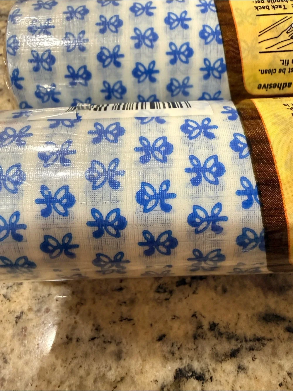 Vintage Rubbermaid (2) Shelf Liner Tack Back Adhes. Blue Floral Butterfly Print